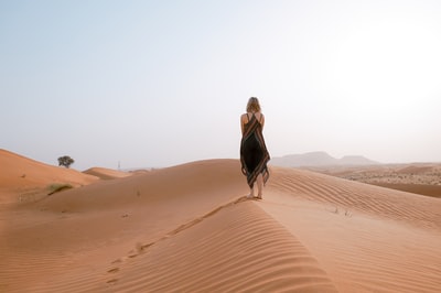 白天在沙漠上行走的女人